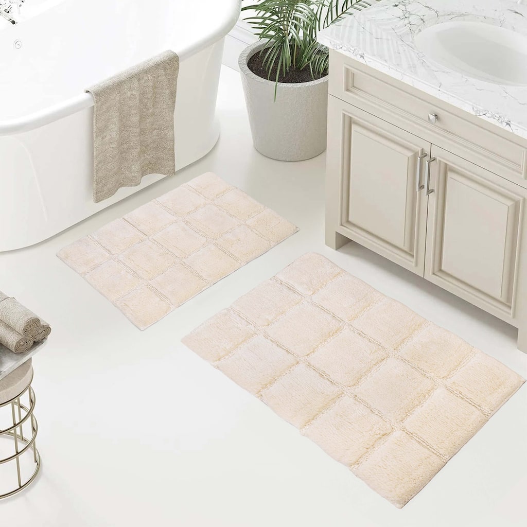 Superior Checkered Cotton Washable Non-Slip Bath Rug Runner or Rug Set