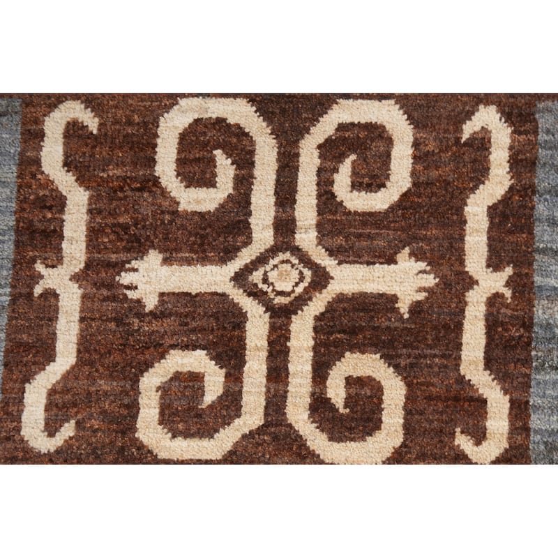 Brown Geometric Gabbeh Persian Wool Area Rug Handmade Office Carpet - 6'0" x 9'7"