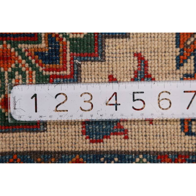 Geometric Kazak Foyer Rug Traditional Beige Handmade Wool Carpet - 2'8"x 4'1"