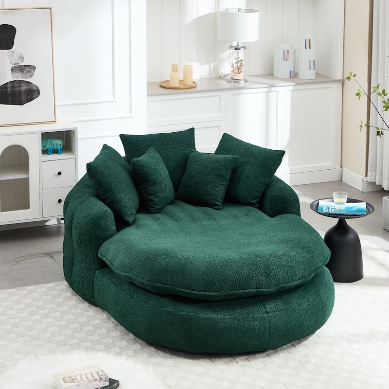Oversized Chenille Single Sofa Chair / Oval Upholstered Bean Bag Sofa / Living Room Lazy Floor Sofa Chaise Lounges Cloud Couch