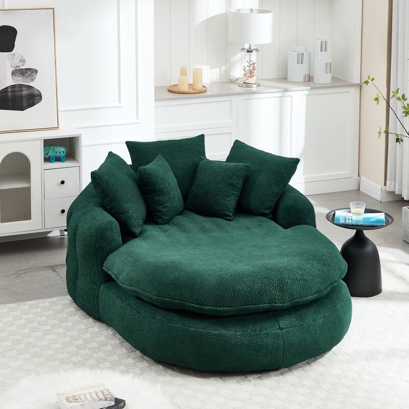 Oversized Oval Upholstered Bean Bag Sofa, Lazy Sofa with 3 Large Pillows and 2 Small Pillows, Wrap Around Backrest