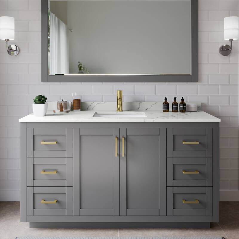 Wyndham Collection WCF292960S-QTZ-UNSMXX Miranda 60" Free Standing - Dark Gray / Giotto Quartz Top / Brushed Gold