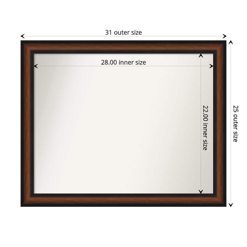 Non-Beveled Bathroom Wall Mirror - Yale Walnut Frame - 31 x 25 in - Yale Walnut