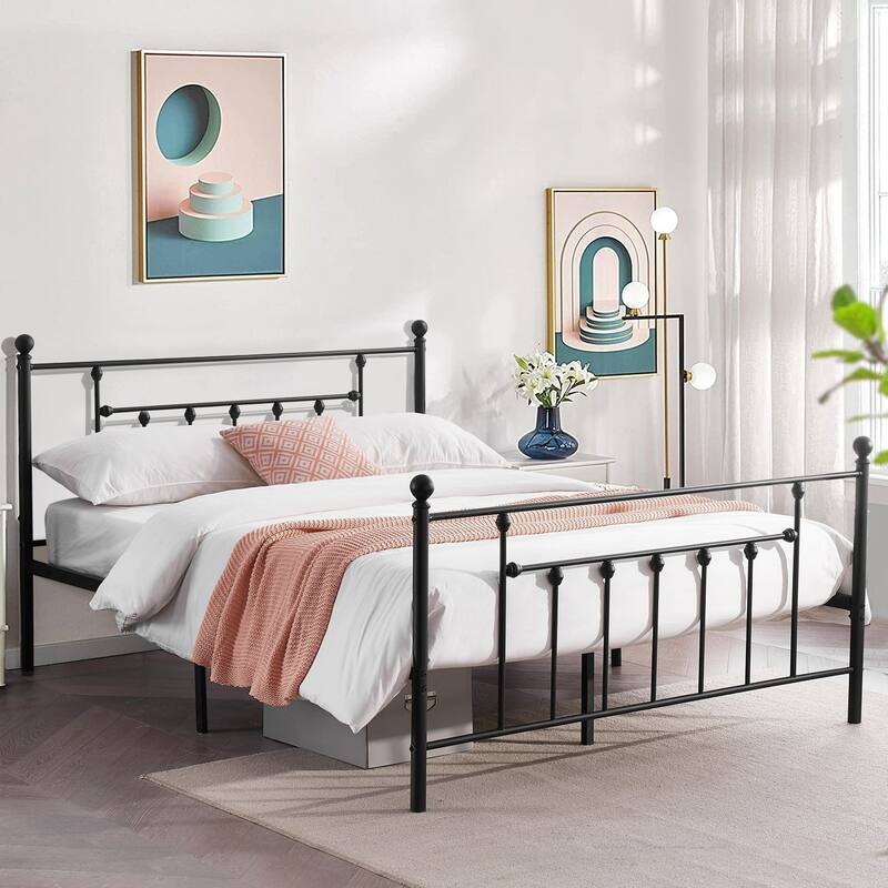 Reinforced Metal Platform Bed Frame, Black, Twin/Full/Queen Size Beds