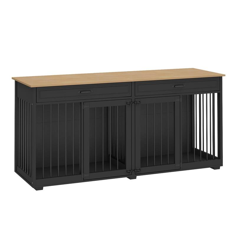 72.4 Inch Wooden Large Furniture Dog Crate with Drawers & Divider