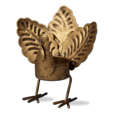 Turkey Shaped with Oak Leaf Tealight Votive Holder Antique Gold Candlestick Holder Thanksgiving Fall Autumn Home Decor