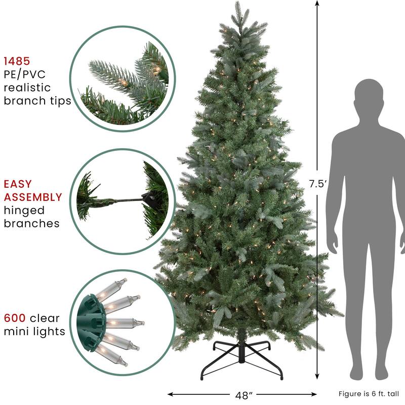 7.5' Granville Fraser Fir Slim Artificial Christmas Tree, Clear Lights - 7.5 Foot