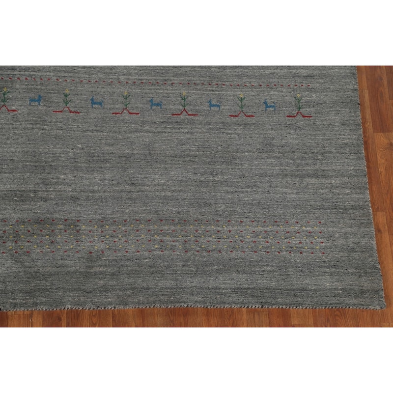 Grey Gabbeh Oriental Area Rug Handmade Wool Carpet - 7'11"x 9'10"