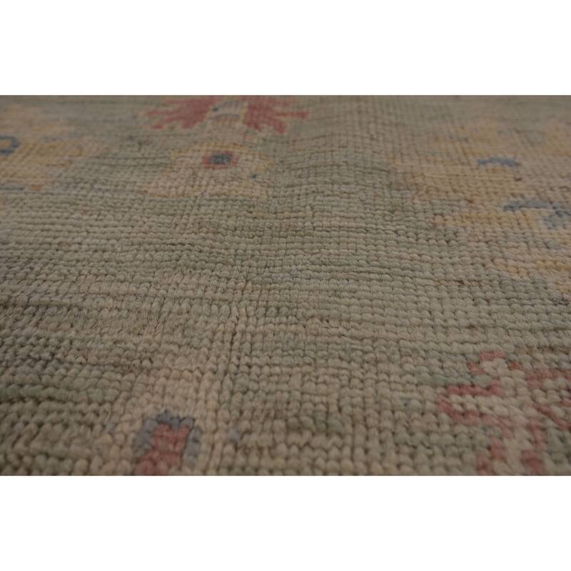 Light Green Oushak Vegetable Dye Turkish Area Rug Handmade Wool Carpet - 5'2"x 7'3"