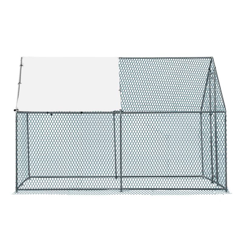 10x10 ft Metal Chicken Coop with Waterproof Cover and Lockable Door