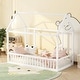 preview thumbnail 15 of 37, Twin Size Pine Wood Floor Bed with House Roof Frame and Safety Guardrails