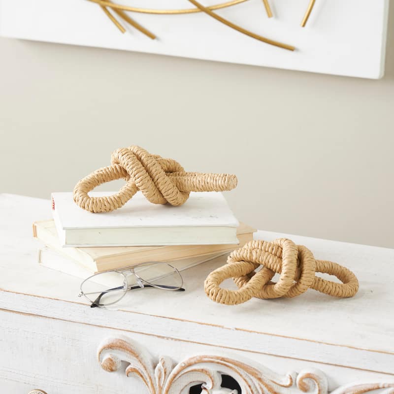 Paper Knot Woven Sculpture - Set of 2 Brown - Roche River Decor - 4"W x 8"L x 3"H
