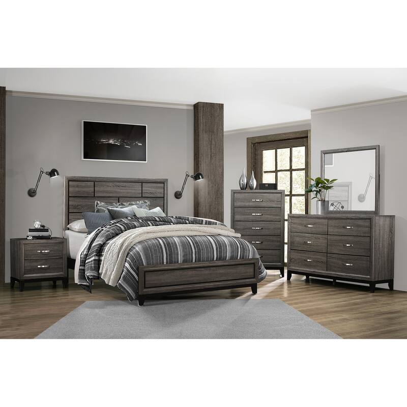 Queen Size Modern Gray Finish Bed with Headboard and Footboard