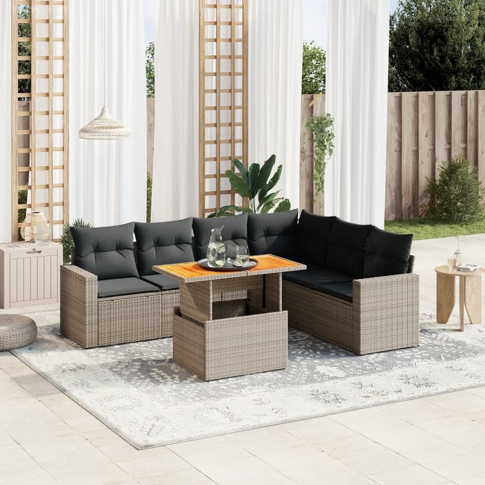 vidaXL Patio Sofa Set with Cushions Sectional Lounge Set 7 Piece Poly Rattan