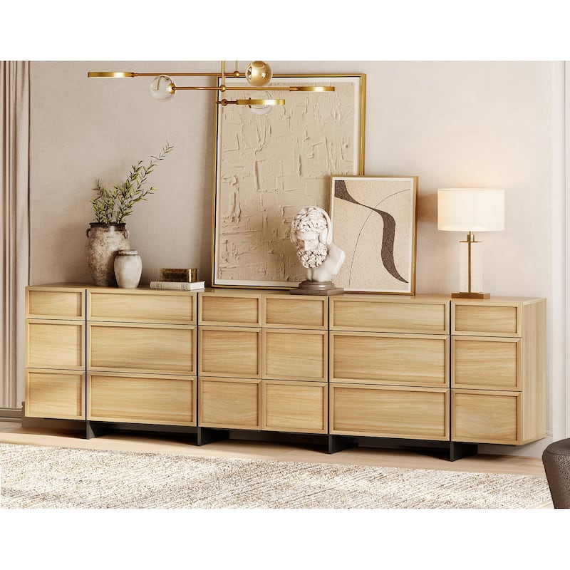 WAMPAT Modern Dresser With T-Shaped Legs - Wooden Storage Cabinet & Closet Organizer For Bedroom - Oak - No Drawers