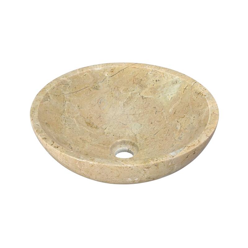 Roomfitters Round Marble Bathroom Vessel Sink, Natural Stone Countertop Wash Basin, Polished Bowl Vanity Sink