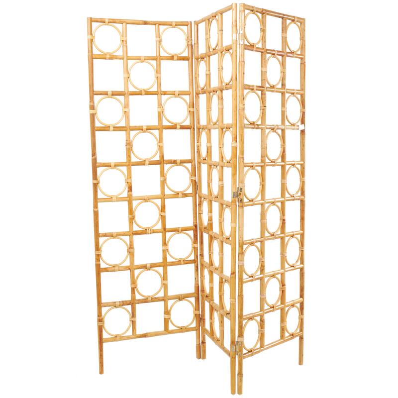 Rattan Geometric Handmade Woven Geometric 3 Panel Room Divider Screen with Open Frame Design - Brown - Roche River Decor