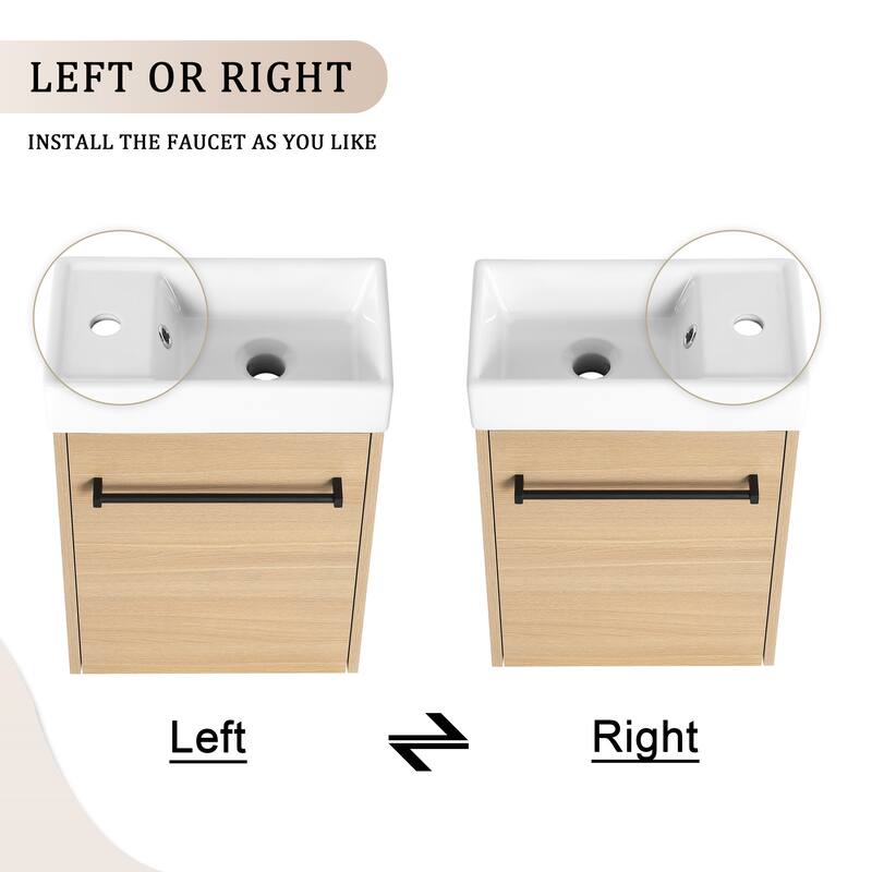 Bathroom Vanity With Sink In 16/18 Inch, Floating Bathroom Vanity With Soft Close Door