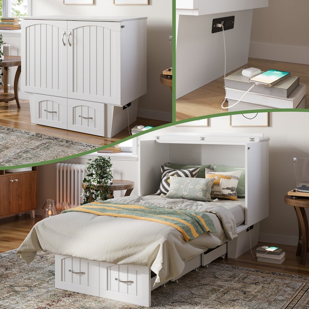 Sydney Twin Murphy Bed Chest with 6 inch Mattress
