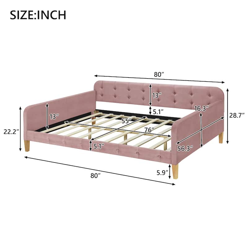 Button Backrest Upholstered Platform Bed Frame, Twin XL Size Daybed with LED Belt and Slats, Pull-out Trundle Bed