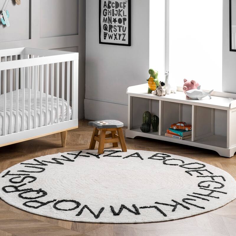 Nuloom Alphabet SpinClean Washable Round Rug - 6' Round - Ivory - Round