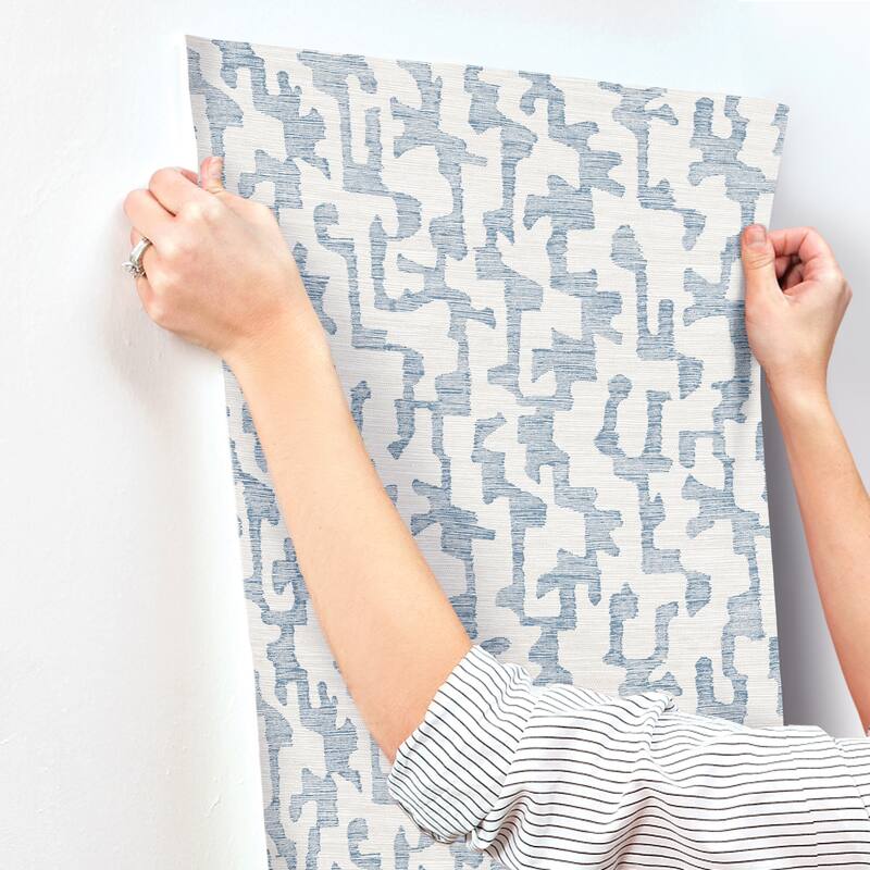 A-Street Prints Cipher Blue Geometric Faux Grasscloth Wallpaper