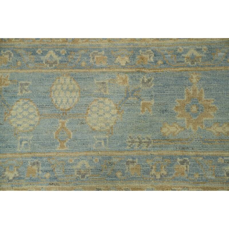 Vegetable Dye Wool Oushak Turkish Area Rug, Floral Geometric Carpet - 9' 8'' X 8' 0''