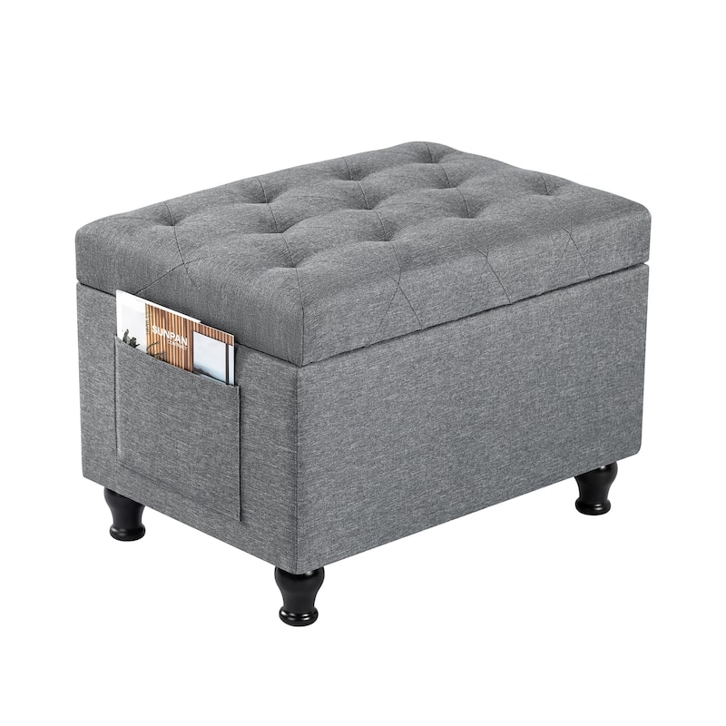 Adeco Linen Fabric Storage Ottoman for Living Room Bedroom