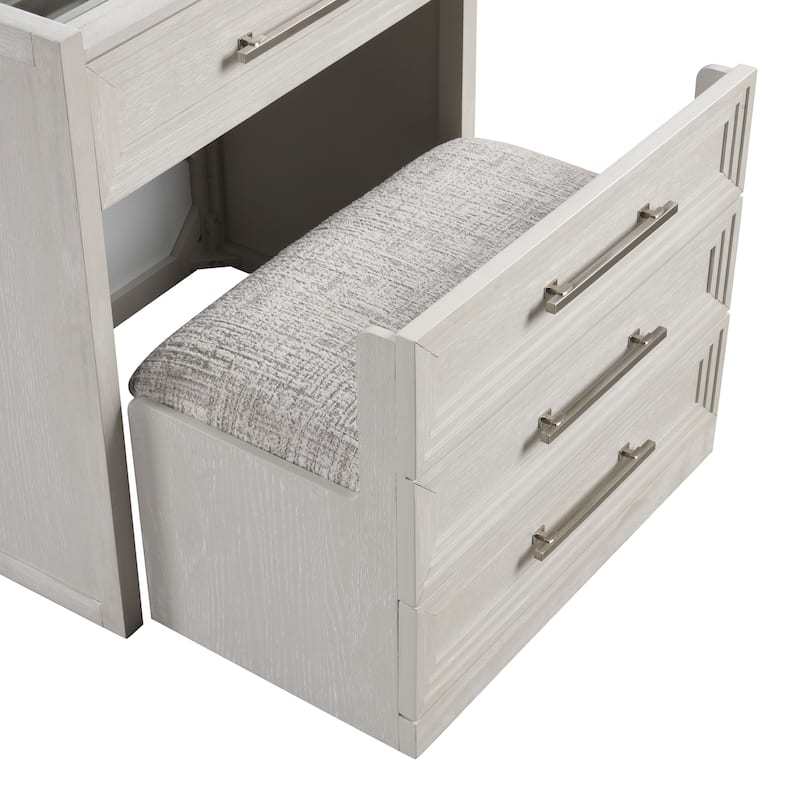 Furniture of America Elettra Modern Wood White Vanity Set with Storage Stool