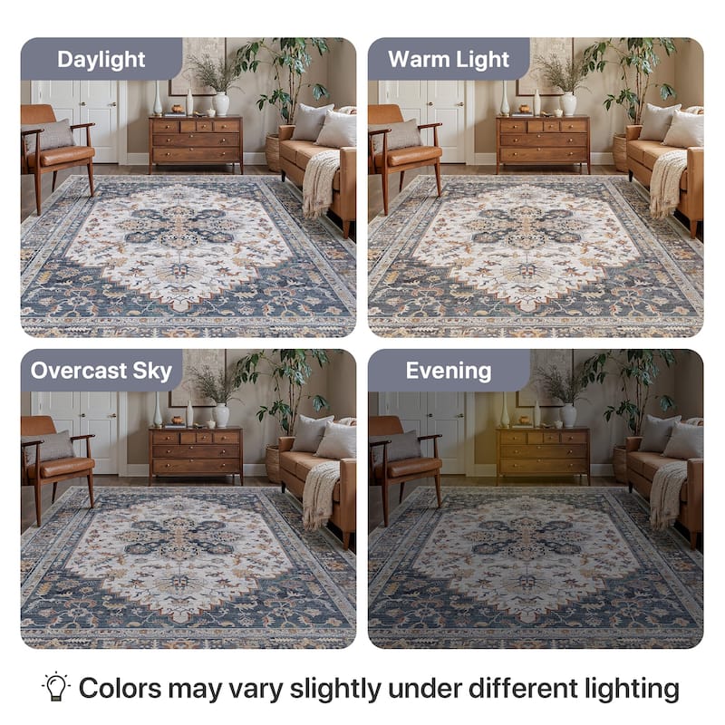 Mcow Vintage Harmony Collection Low-Pile Machine-Washable Area Rug