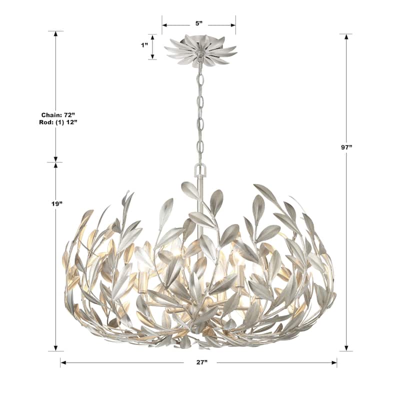 Broche 6 Light Antique Silver Chandelier - 27"W x 19"H x 27"D