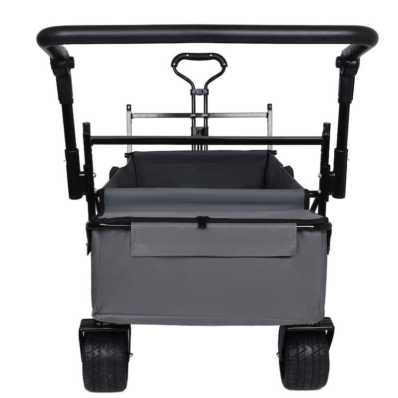 480lb Capacity Collapsible Wagon with Canopy & Push Handle - 7" All-Terrain Wheels, Black