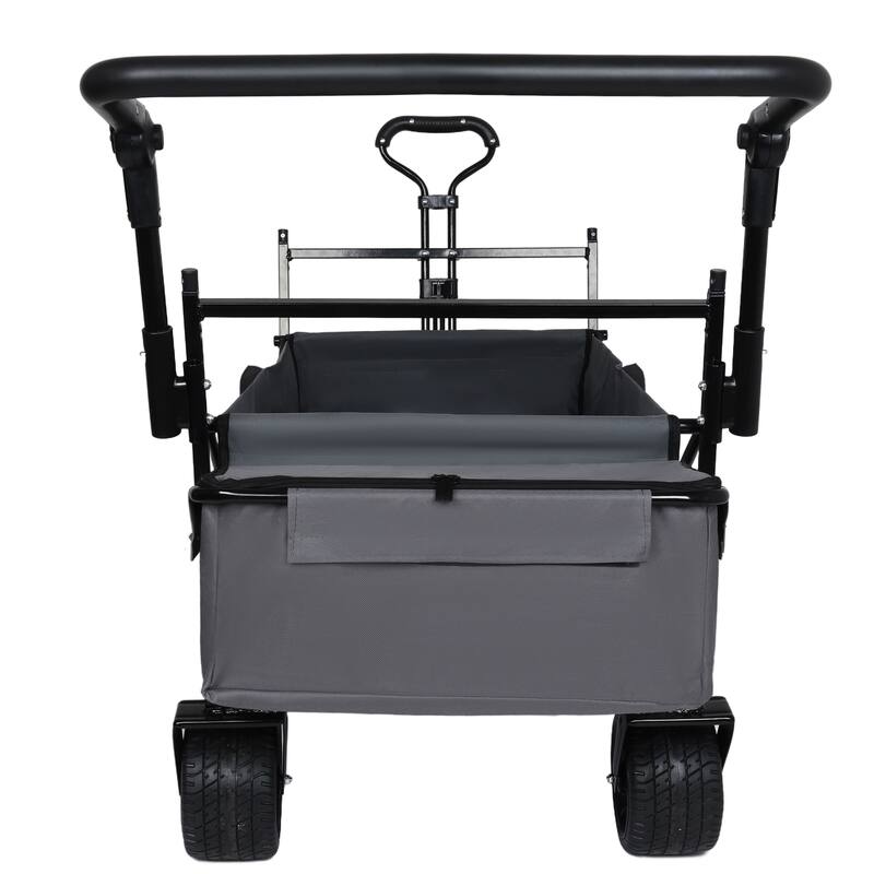 With Push Handle, 480Lbs Collapsible Wagon with Canopy, Wagon cart with 7" All-Terrain Wheels, Large Capacity, Shopping, Sports