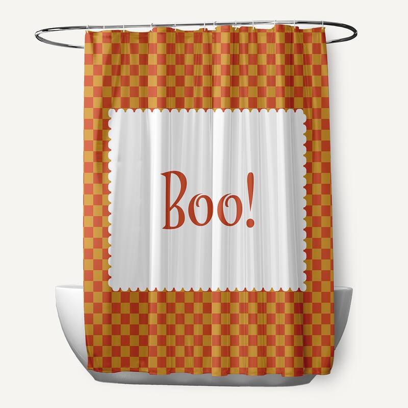 Halloween Boo Checks Shower Curtain - Rust