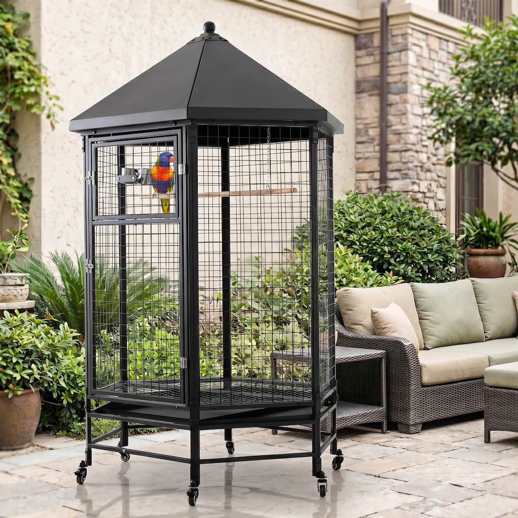 Hexagon Spire Bird Cage on Locking Wheels