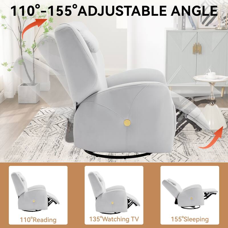 Electric Power Glider Recliner with 270° Swivel, Rocking Motion, Ergonomic Lumbar & Neck Support, Dual USB/Type-C Ports