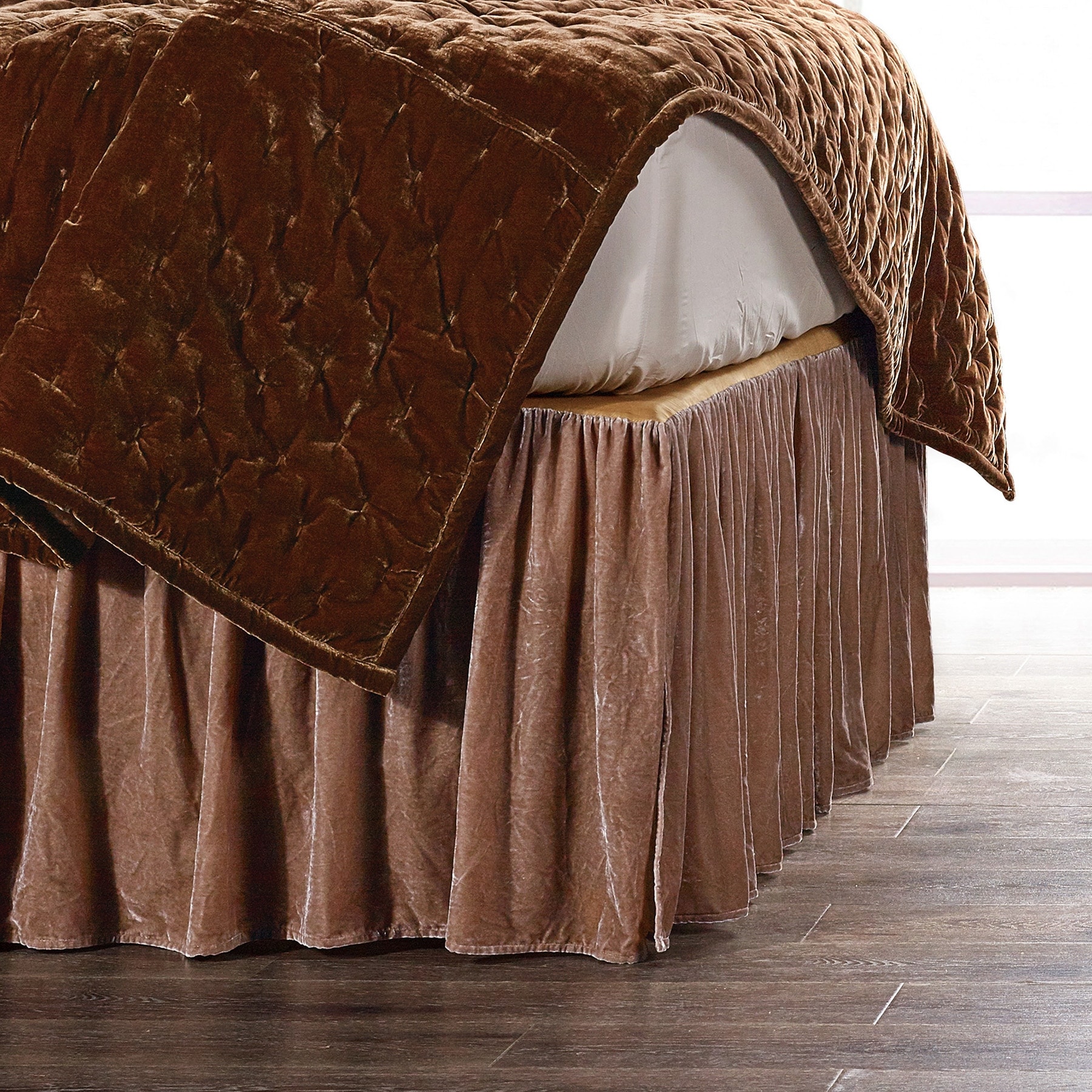 HiEnd Accents Stella Faux Silk Velvet Romantic Western Bedding 1 Piece Bed Skirt