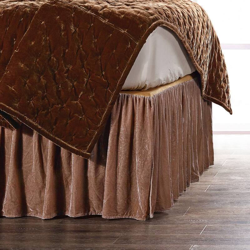 HiEnd Accents Stella Faux Silk Velvet Romantic Western Bedding 1 Piece Bed Skirt - Queen - Dusty Rose
