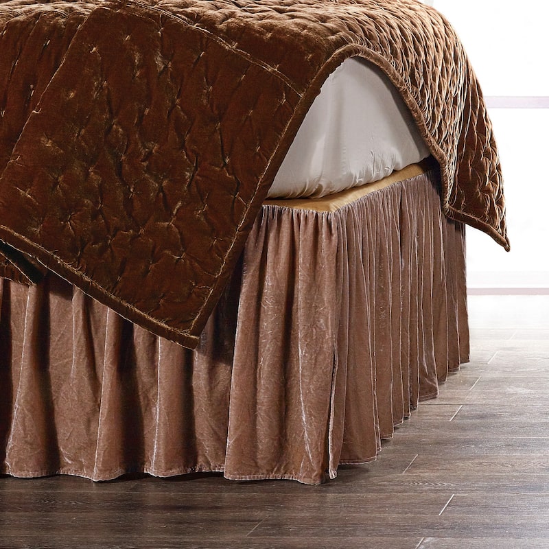 HiEnd Accents Stella Faux Silk Velvet Romantic Western Bedding 1 Piece Bed Skirt - King - Dusty Rose
