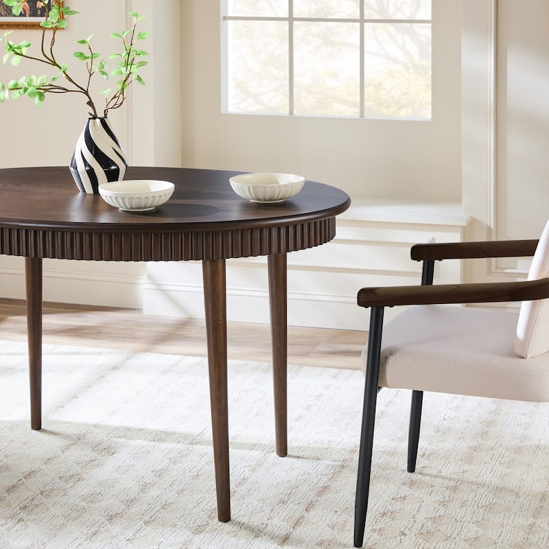 Walker Edison Modern Fluted Oak Wood Veneer Oval Dining Table for 4