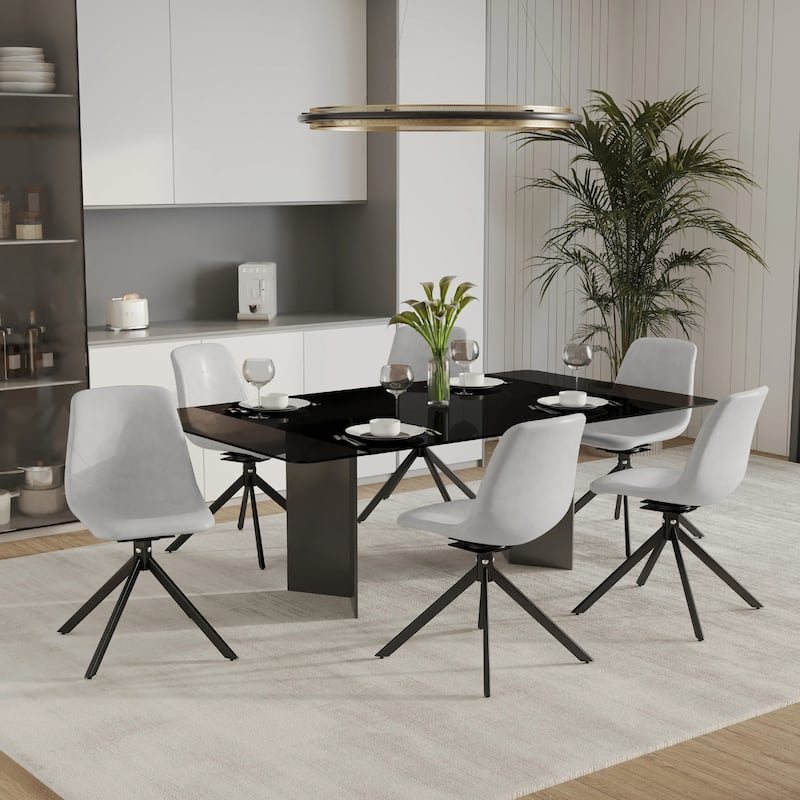 Markley Leather Dining Chair 360 Degree Swivel with Iron legs Modern Accent Side Chair Set of 2