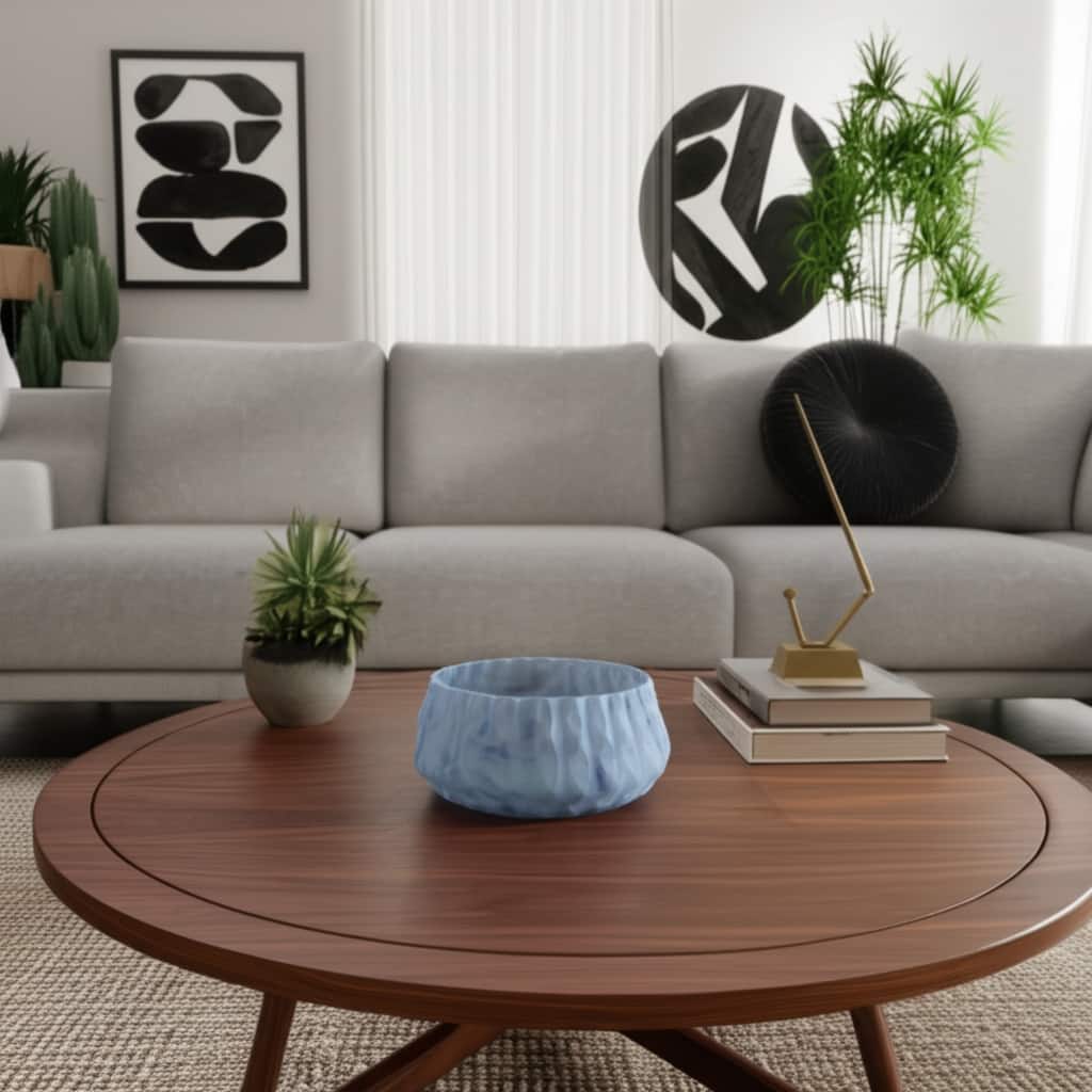 Glass Bowl Carved Stylish Modern Decorative Accent - 5" Blue - 11.75" x 11.75" x 4.75"