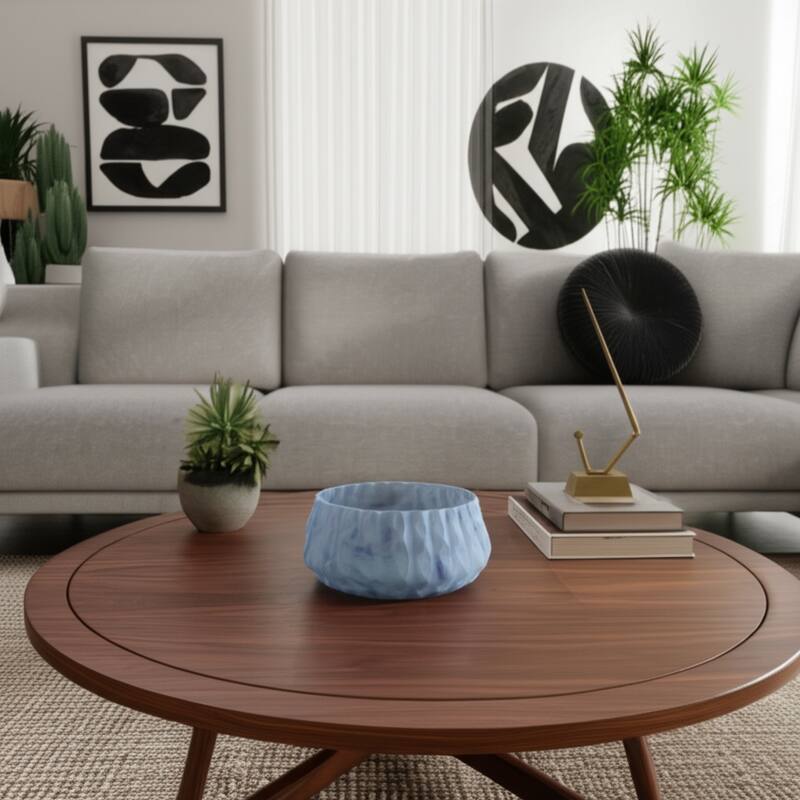 Glass Bowl Carved Stylish Modern Decorative Accent - 5" Blue - 11.75" x 11.75" x 4.75" - Blue - 11.75" x 11.75" x 4.75"