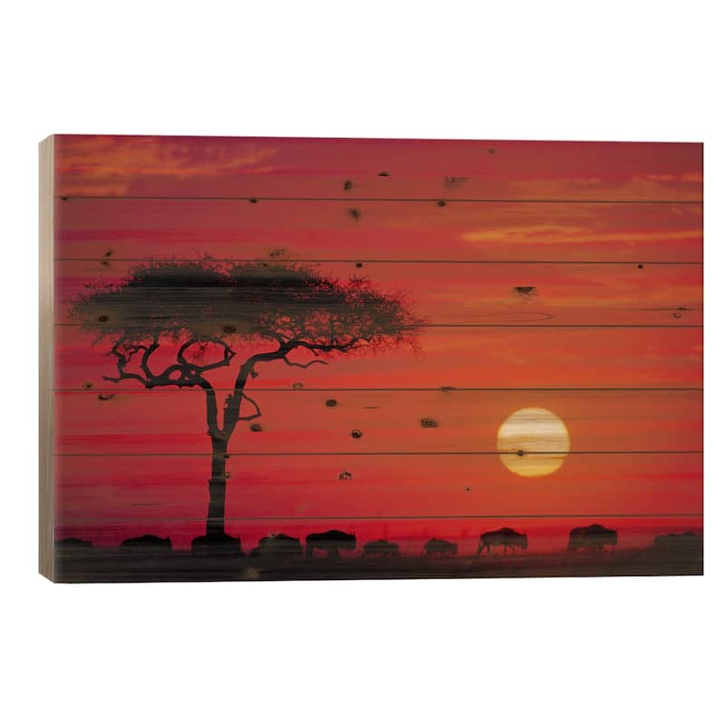 Wildebeest Migration, Maasai Mara National Reserve, Kenya Print On Wood by Dee Ann Pederson - Multi-Color - 18x26x1.5