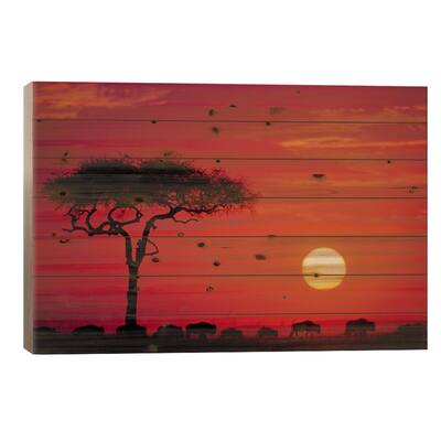 Wildebeest Migration, Maasai Mara National Reserve, Kenya Print On Wood by Dee Ann Pederson - Multi-Color