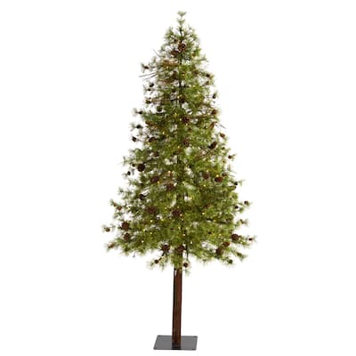 7ft. Alpine Artificial Christmas Tree with 200 Clear Multifunction LED Lights & Pine Cones on Trunk - Holiday X-Mas Display