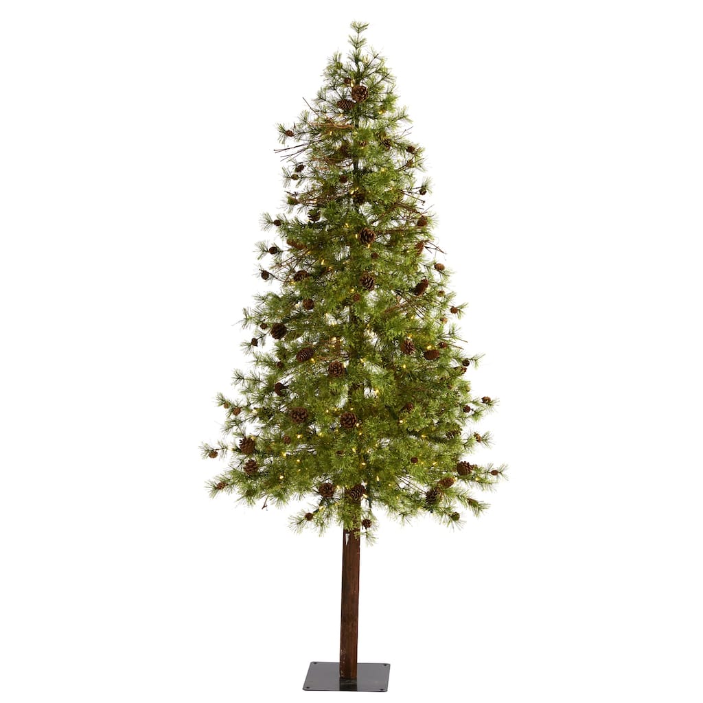 7ft Artificial Christmas Tree with Lights & Pine Cones - Holiday Decor, Slim Profile, Easy Setup - Green - 84