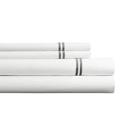 Pointehaven 300 TC Percale 100% Long Staple Cotton Cooling Double Satin Embroidered Stitch Oversized Sheet Set