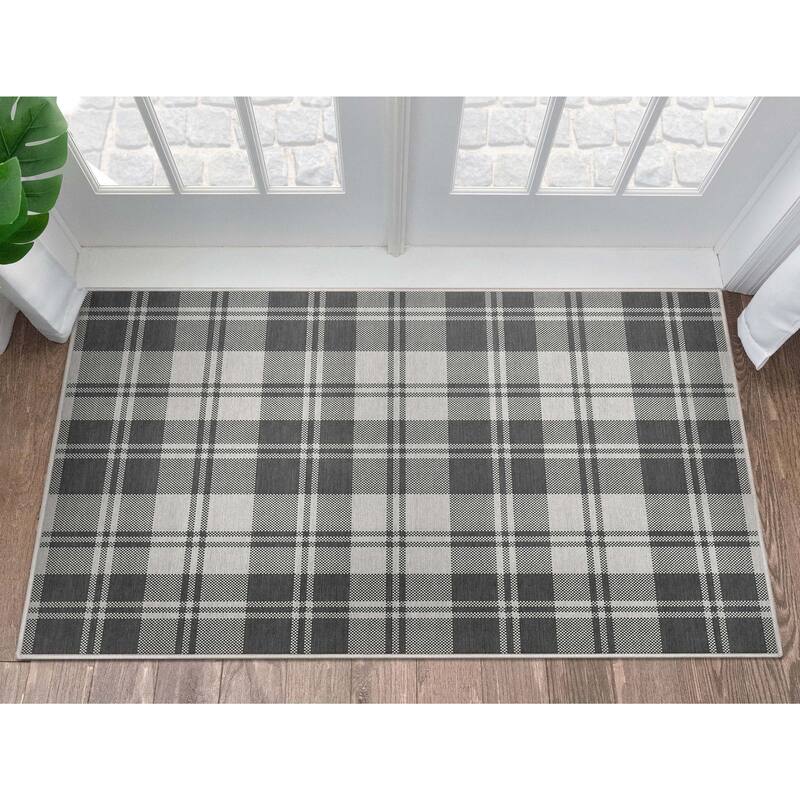 Well Woven Apollo Plaid Farmhouse Geometric FlatWeave Rug