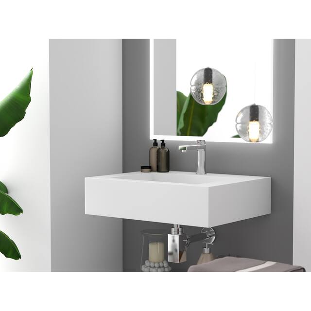 Pyramid Solid Surface Wall-Mounted Bathroom Sink - 24" - White